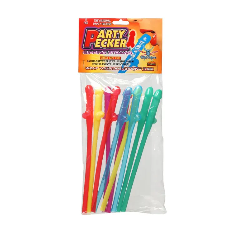 Image de Hott Products - Pailles Party Pecker – 10 pièces – Couleurs fluo assorties
